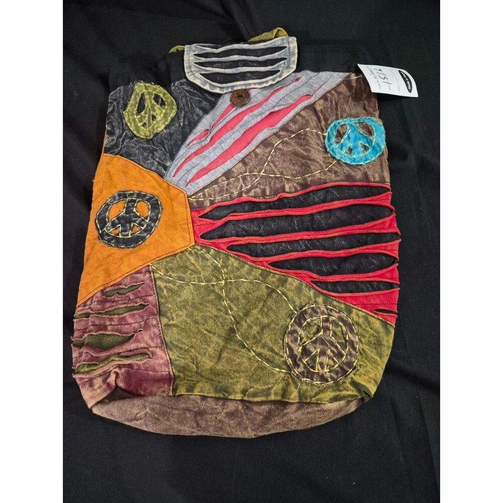 Authentic Nepalese Razor Cut Backpack 100% Cotton Handmade Peace Sign